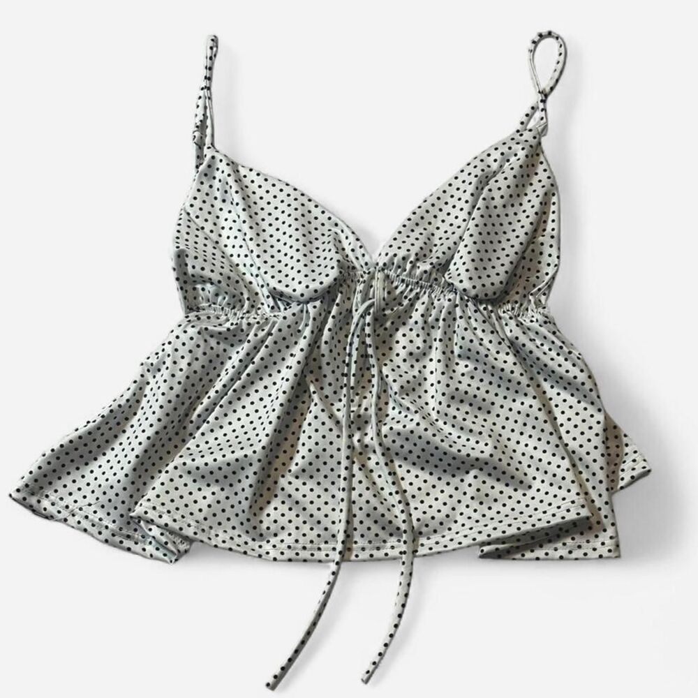 Gaze Women's White and Black polka dot babydoll top